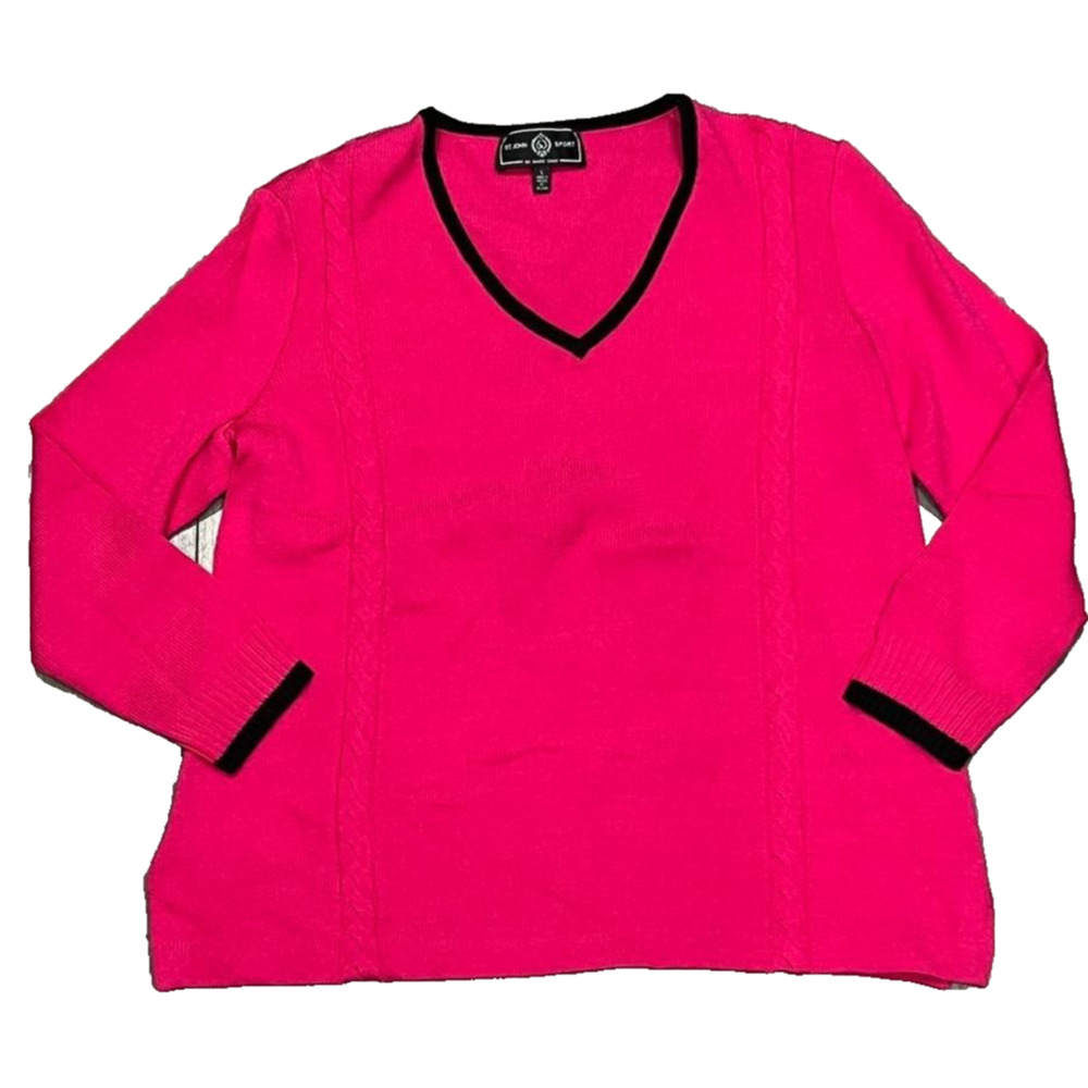 St. John Sport Santana knit wool blend v-neck Sweater Fuchsia Large A003954